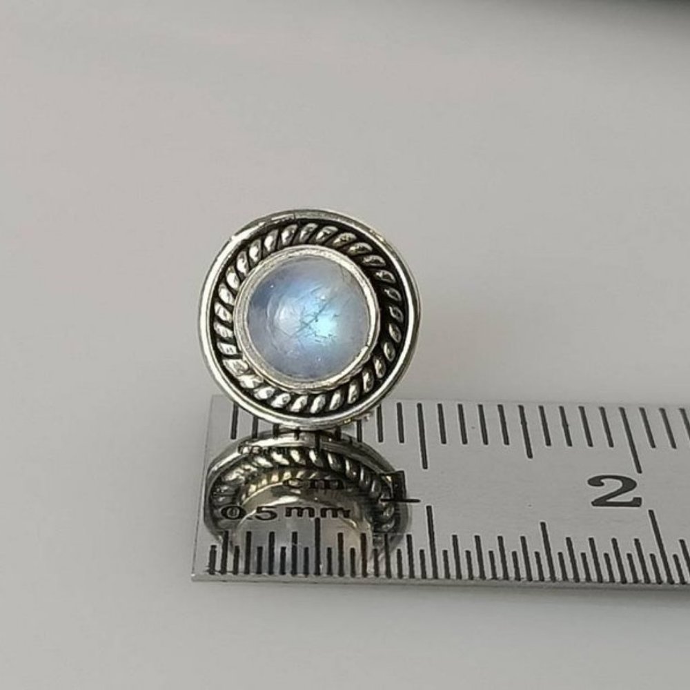 Genuine MOONSTONE Gems SOLID 925 Oxidized SILVER Big Bohemian Stud Earrings - Picture 6 of 7